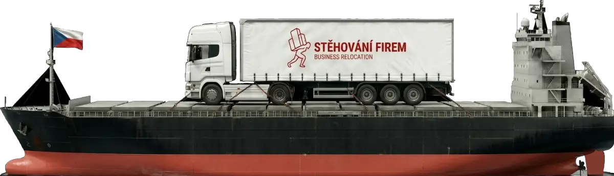 Professional mover with a box next to a truck